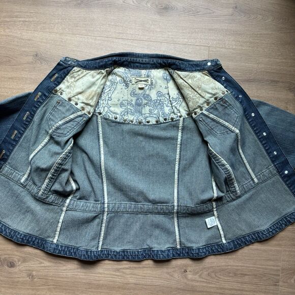 Coldwater Creek Size PM Aztec Southwestern Print Denim Blue Jean Cotton Jacket - Picture 6 of 10